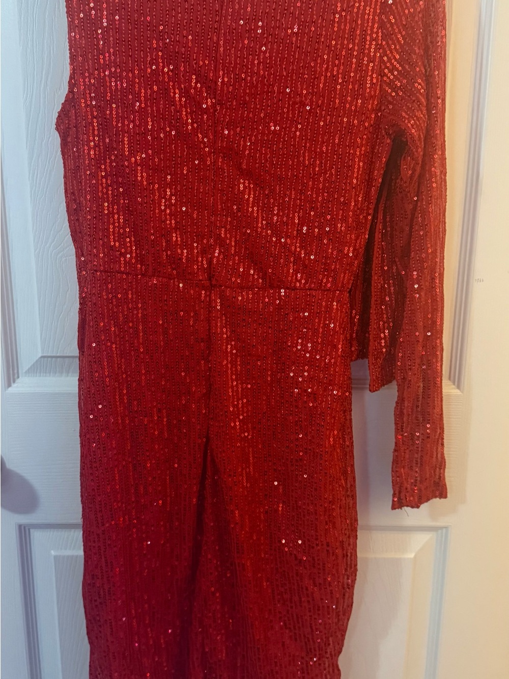 Red Sequin Long-Sleeve Party Dress